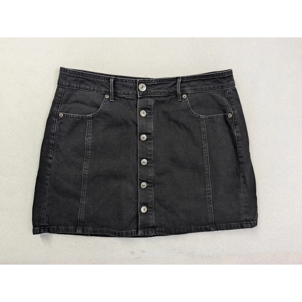 American Eagle Womens Denim Mini Skirt Sz 14 Button Front Black - Picture 1 of 8